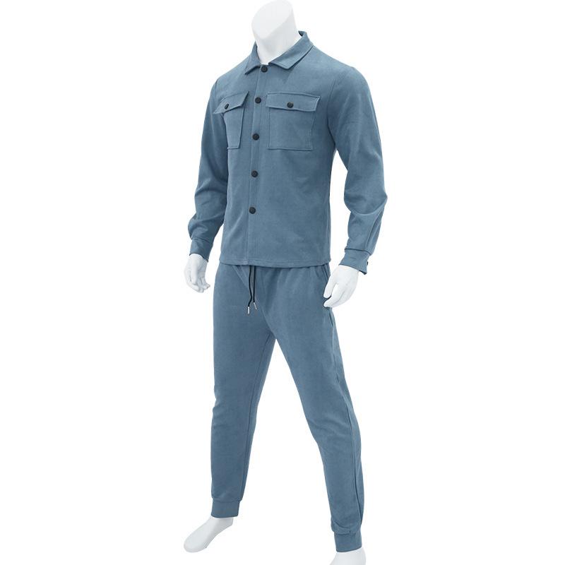 Pánský podzimní a zimní semišový slim fit komplet sako a kalhoty - evropský a americký styl