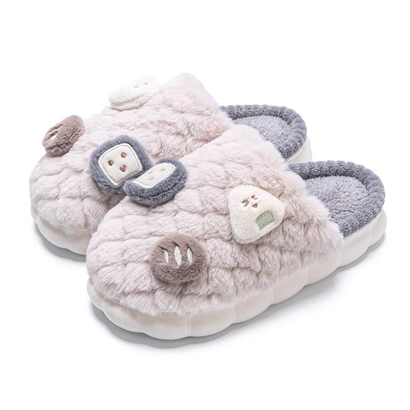 Men's cotton slippers women's winter new indoor home warm non-slip couple hair slippers autumn and winter