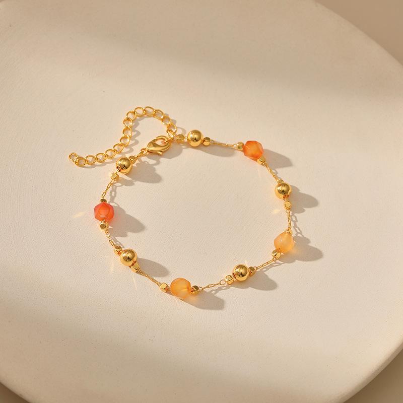 Women Fashion Simple Geometric Versatile Gold Plated Natural Gold Sandstone Beaded Bracelet