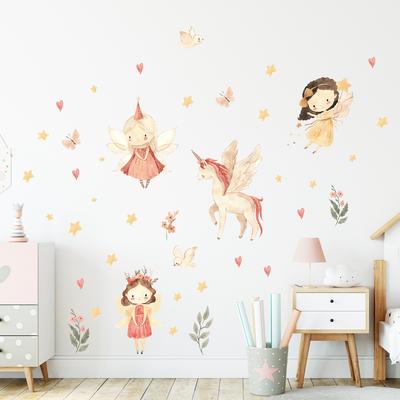 1Pc Cute Fairy Unicorn Wall Stickers for Girls Room Children Room Wall Art Nuesery Kids Room Decoration Home Decor for House