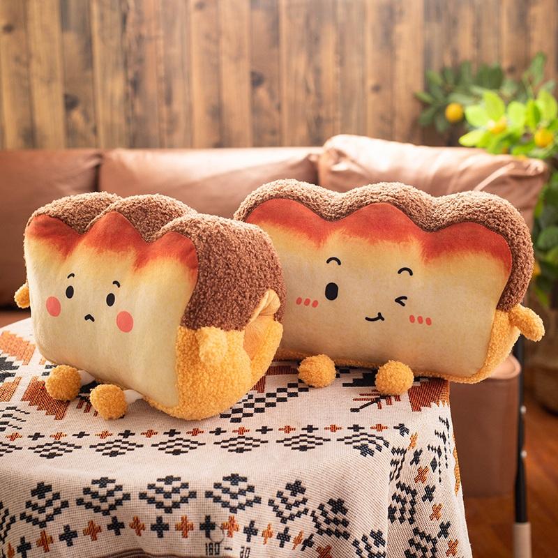 Plush Toast Bread Pillow Kawaii Food Toast Soft Doll Winter Hand Warmer Home Decoration Cushion Kids Toys Birthday Gift