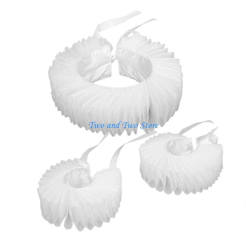HX6F Girls Cosplay Tie Ruffled Collar Wristband Drama Distinctive Aesthetic Victorian белый