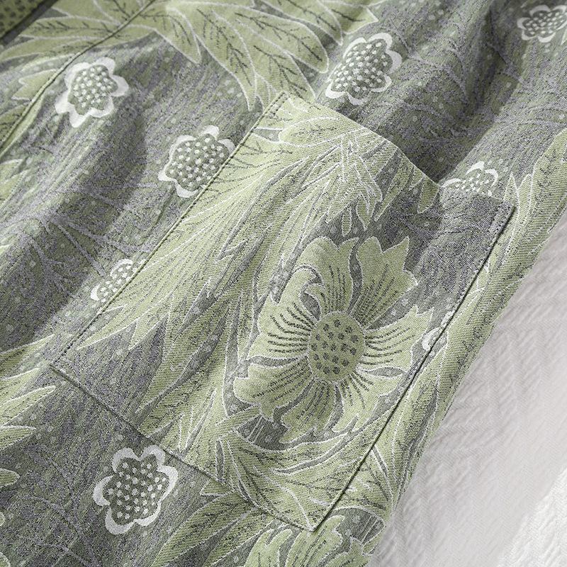 Women's Retro Pure Cotton Kimono Bathrobe Pajamas - Japanese Gauze Jacquard Sauna Homewear