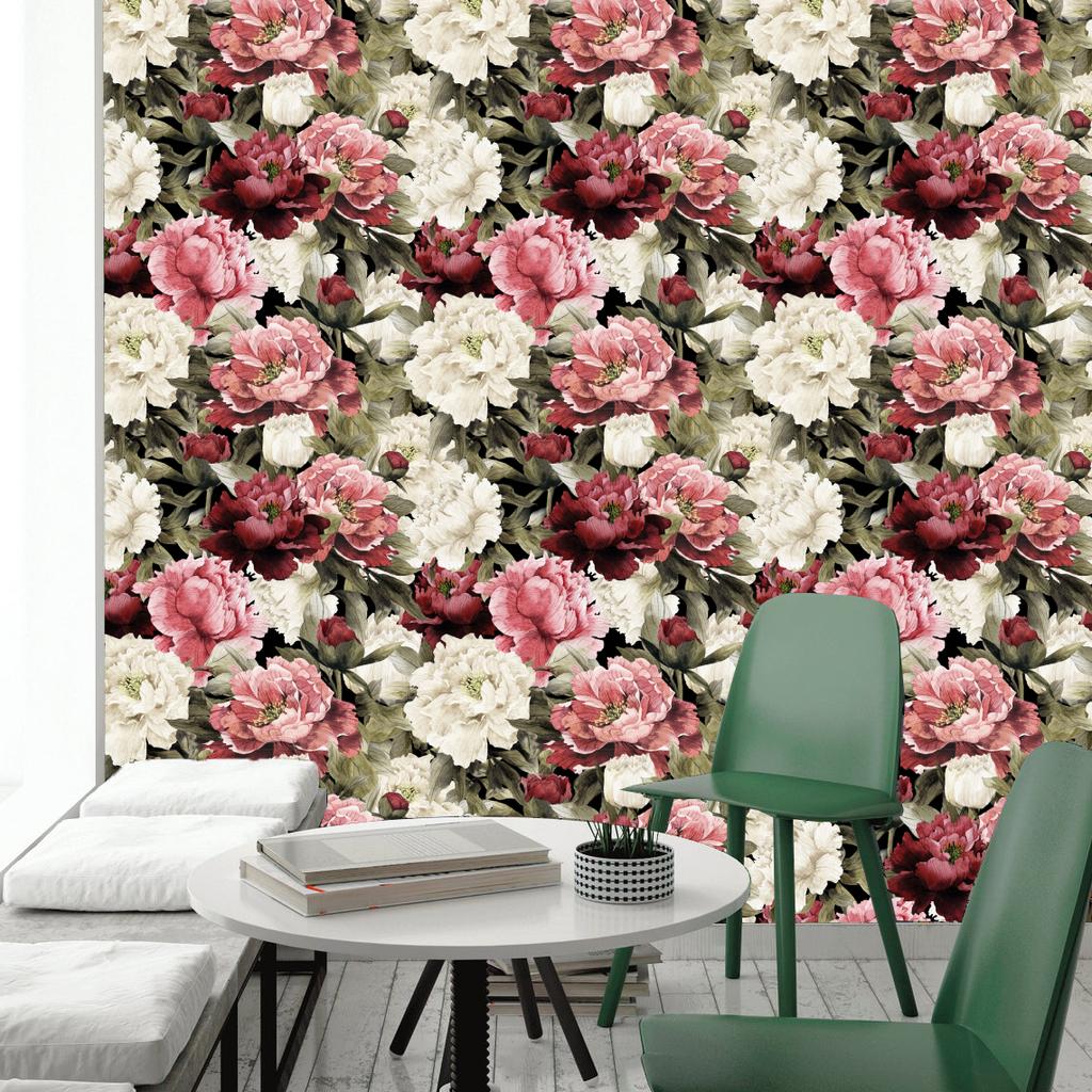 Vintage Floral Peel and Stick Wallpaper Pink Flower Removable Contact Paper Boho Self Adhesive Wall Paper for Bedroom Bathroom