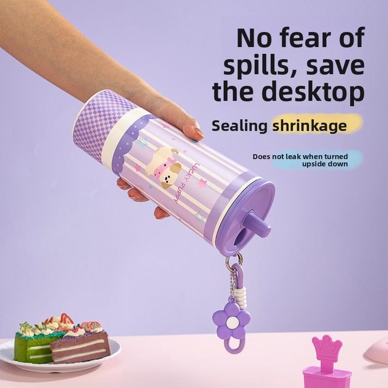 Petal Straw Cup Insulated Travel Mug With Carrying Rope For School And Commuting