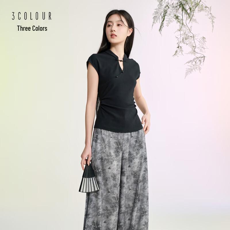 SanCai New Chinese Style Slim Fit Stand Collar T-Shirt S