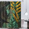 Creative Abstract Geometric Green Theme Figure Bohemian Vintage Gold Green Plants Pattern Shower Curtain With Hooks