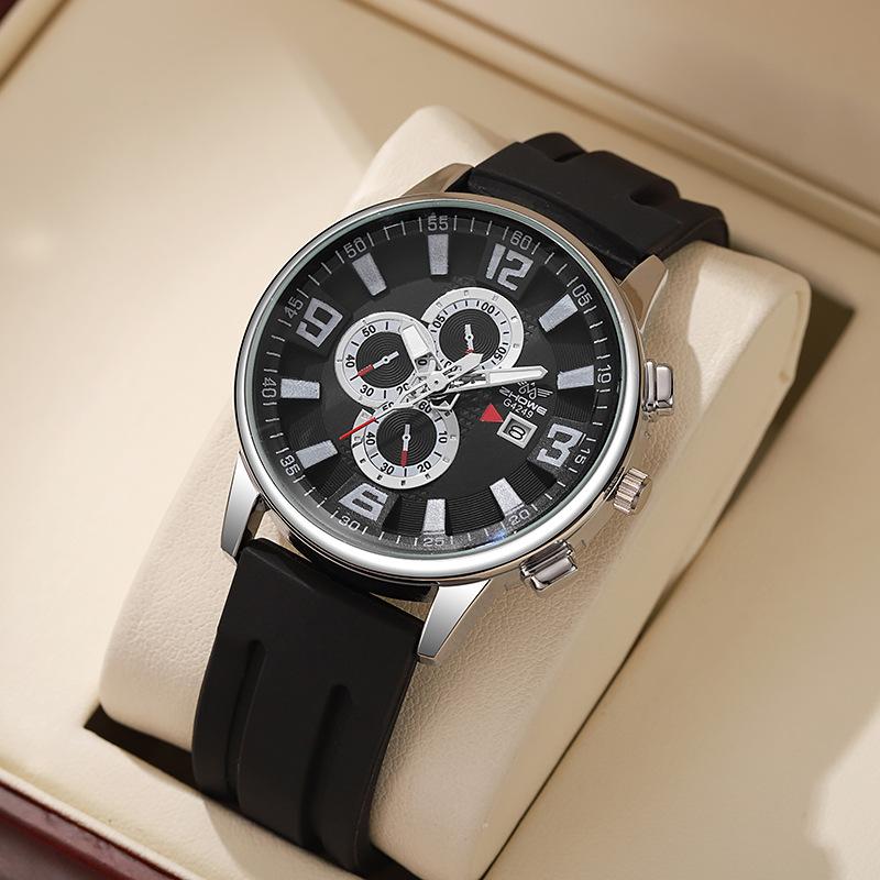Men'S Watch Quartz Silicone Calendar Casual Waterproof Watch