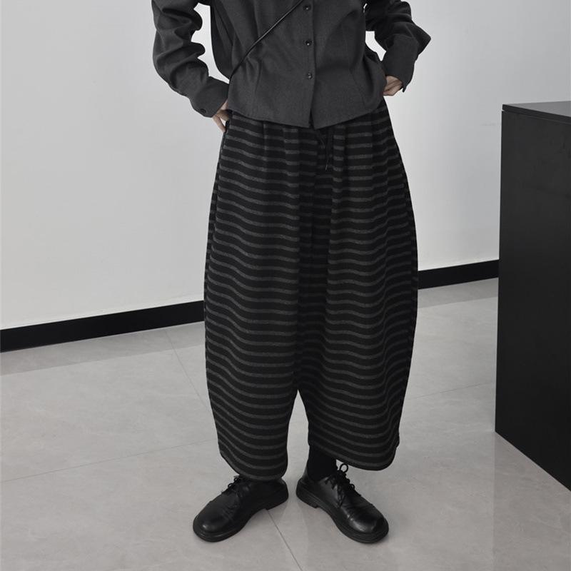 Women s Dark Style High-Waist Striped Harem Pants - Autumn/Winter Plus Velvet Knit One Size