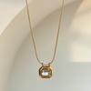 SKU Dainty Geometric Square AAA CZ Stone Pendant Necklaces For Women, Chic Bling Slide Necklace Minimalist Stackable Collar