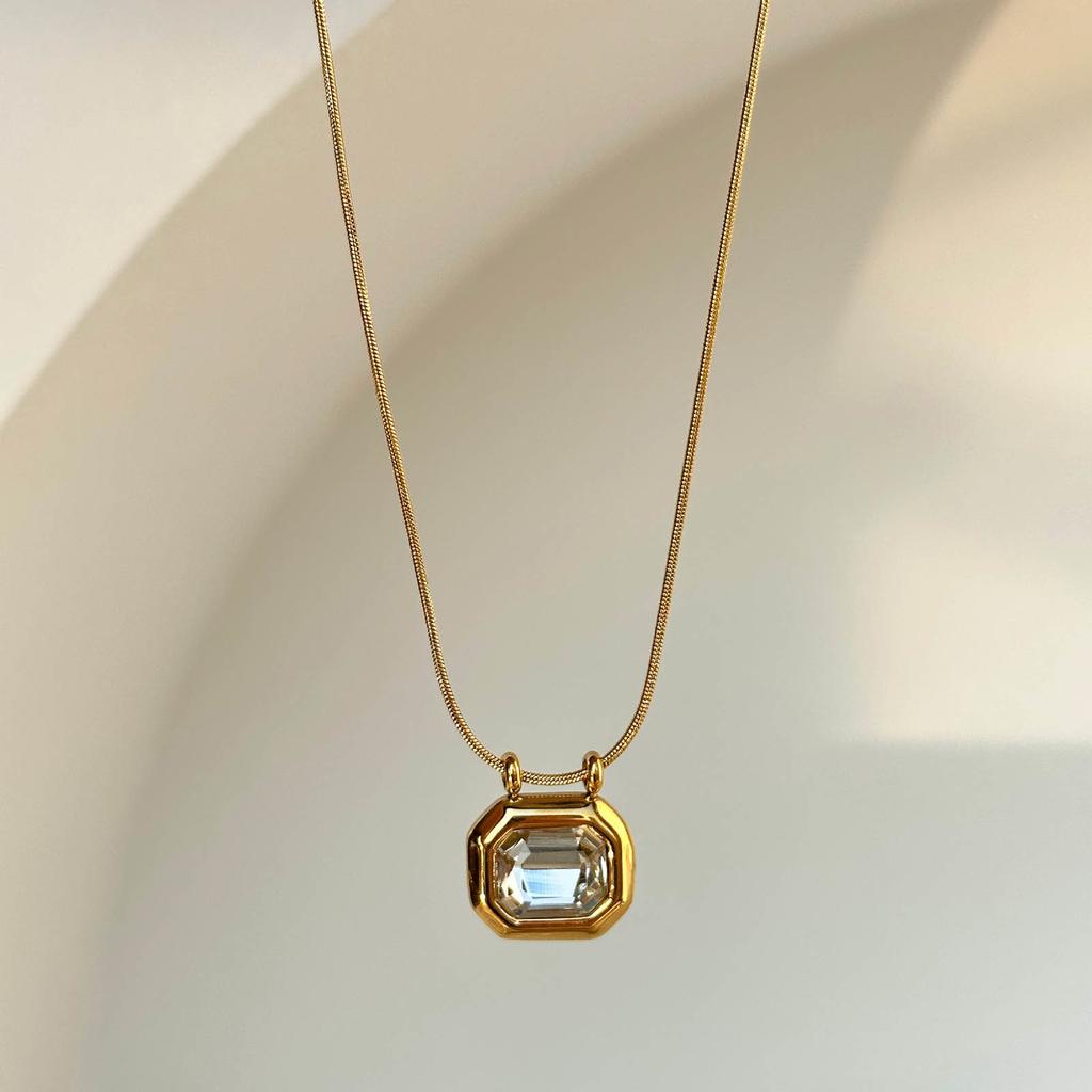 SKU Dainty Geometric Square AAA CZ Stone Pendant Necklaces For Women, Chic Bling Slide Necklace Minimalist Stackable Collar
