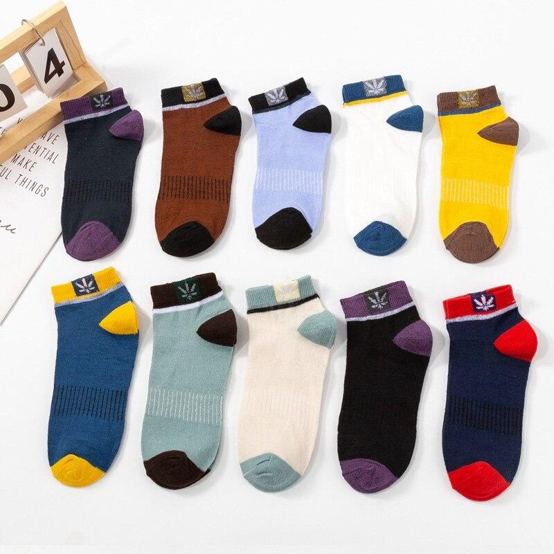 5 Pairs Men's Short Socks For Men High Quality Color Matching Maple Leaf No Show Male Ankle Socks For Man