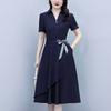 Summer Women's Dresses with Short Sleeves Solid Color Slimming and Covering Belly