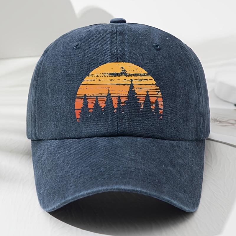 A Unisex SoftTop Baseball Cap with a Sunset Forest Print a Vintage Hat for Men And a Stylish Outdoor Hat for Women