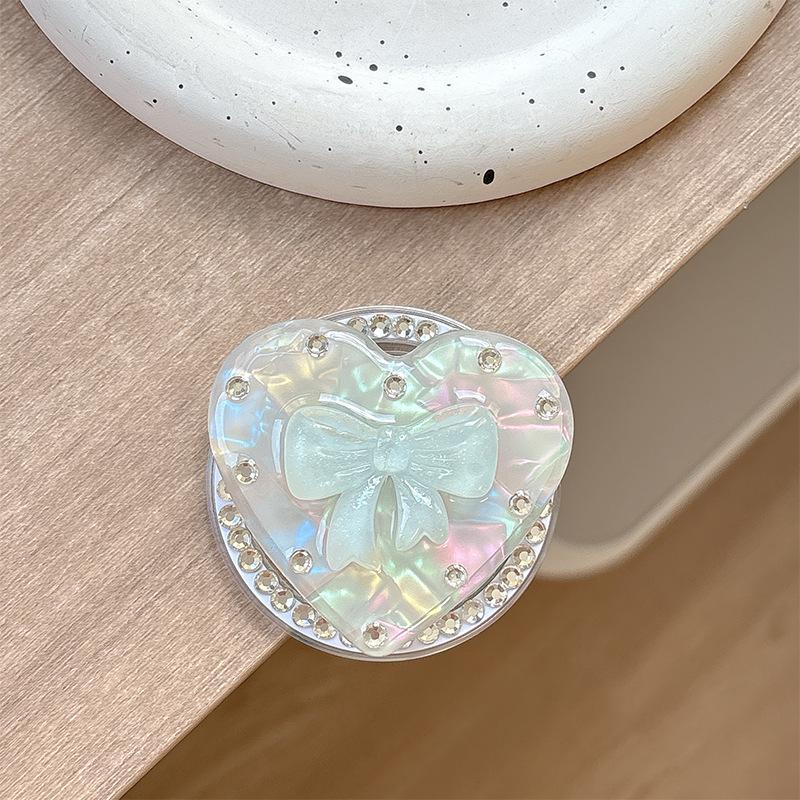 Colorful Heart Rhinestone Bow Phone Holder - Foldable Magnetic Airbag Stand