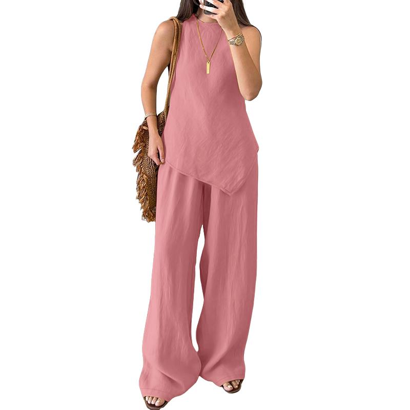 

ZANZEA Женские топы без рукавов и брюки Летние костюмы-двойки 4XL розовый