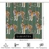 Stylish Tiger Print Shower Curtain for Bathroom Decor Personalized Custom Name Adding Green Background Pattern Home Decoration.