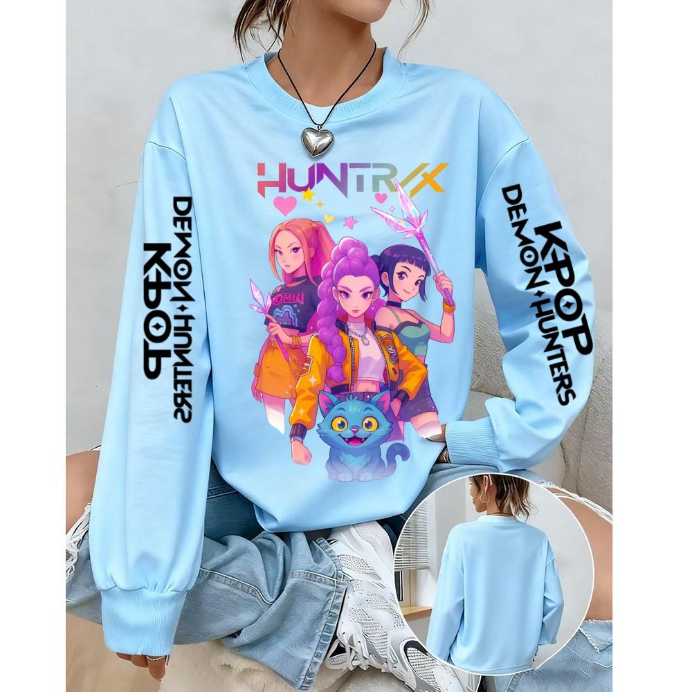 Women's loose K-pop Demon Hunters  round neck sweatshirt autumn and winter large sizeh  comfortble cute K-pop Demon Hunters