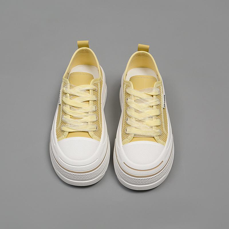 Casual Shoes Women's Imitation Leather 2025 Summer New Mesh Breathable Soft Sole Light White Shoes Small Height