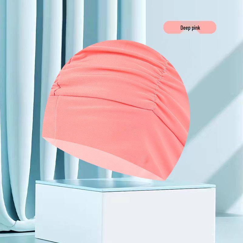 

Женская купальная шапочка большого размера с цветочным плиссе - Неплотная посадка, однотонная, модный тканевый дизайн