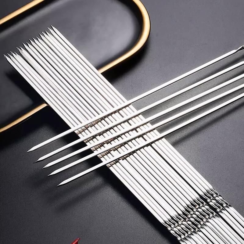 10 Stücke Silber Edelstahl Grillspieß Wiederverwendbare Grill Sticks Bbq Gabel Bbq Utensil Küche Outdoor Camping Werkzeug
