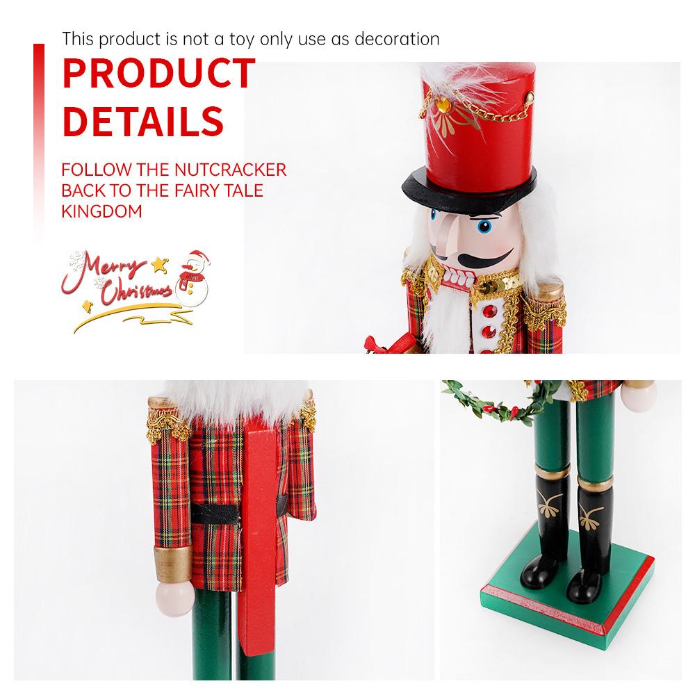 38CM Wooden Nutcracker Soldier Puppet Christmas Decoration Santa Claus Statue Desktop Ornament Navidad New Year Home Decoration
