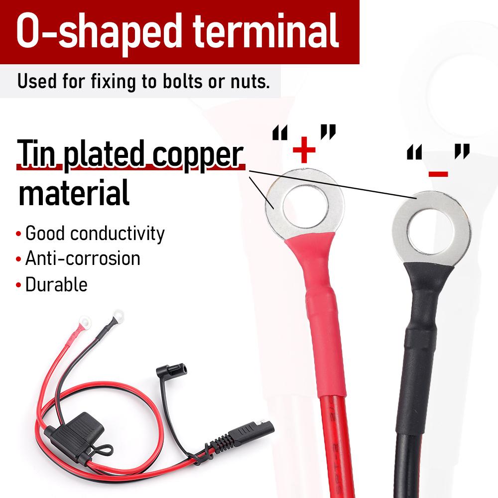 1/2 Set 16 AWG Schnellverschluss SAE Kabel mit Sicherungsterminal O-Stecker Batterieladegerät Verlängerungsadapter Kabelklemme