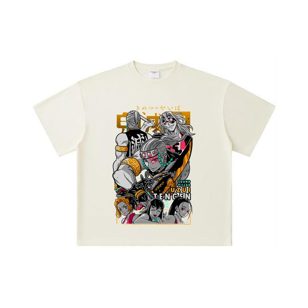 260 GSM Double Yarn 32 Count 100% Cotton Demon Slayer V65 Uzui Print Unisex Heavy Cotton T Shirt