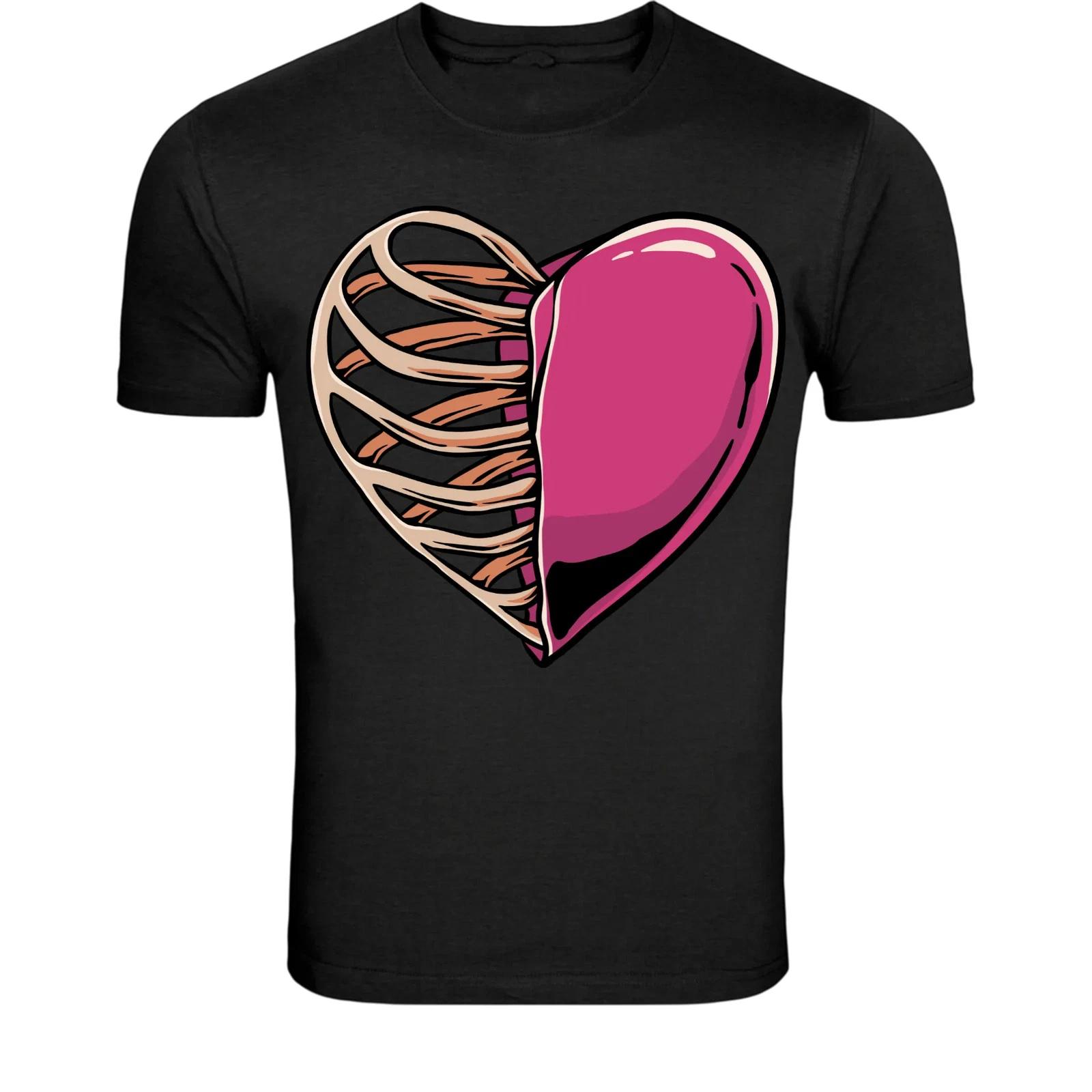 Half Skeleton Heart T-Shirt - Gothic Love Anatomy Graphic Tee 2XL