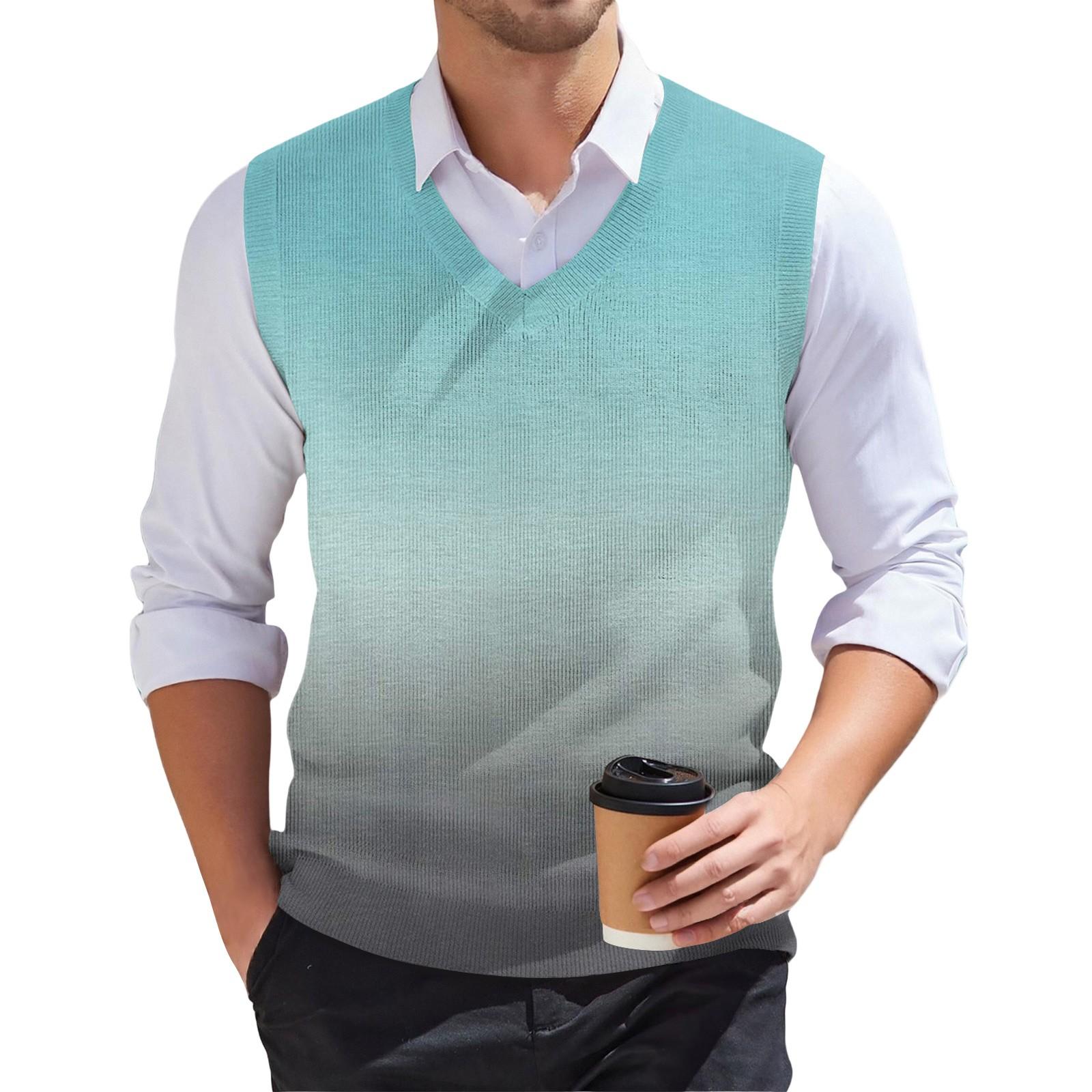 

Мужской модный принтованный V-образный вырез без рукавов трикотажный пуловер XXL