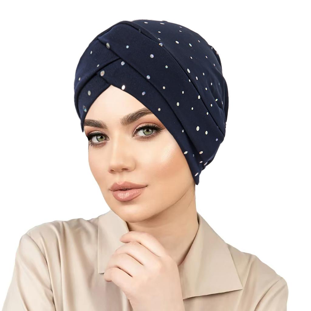 2025 New Fashion Forehead Cross Hijab Caps Hot Diamond Solid Color Turban Bonnet Muslim Ladies Head Cover