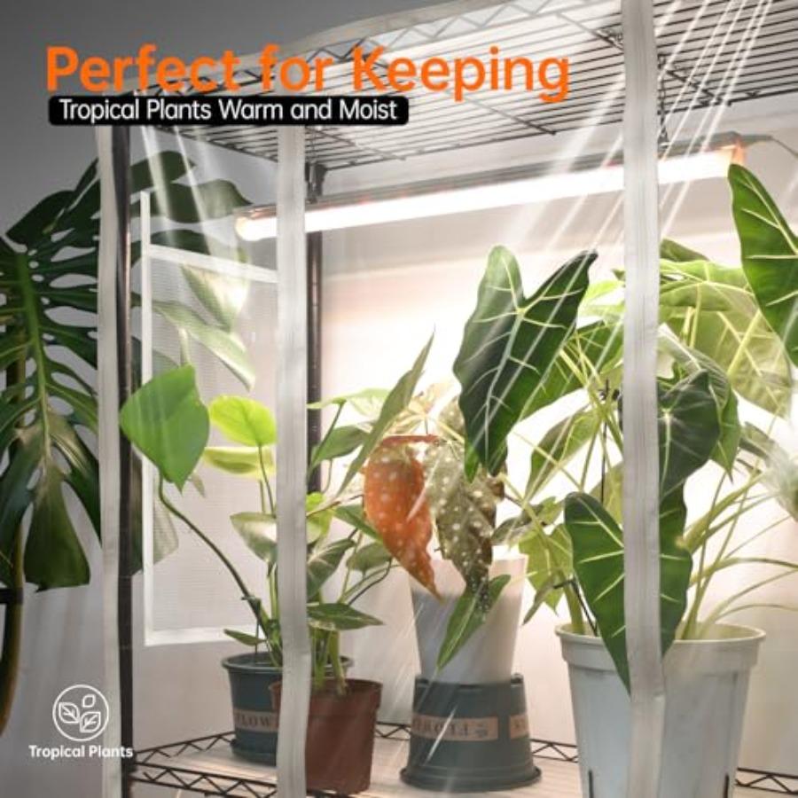 Indoor Greenhouse with Grow Light Plant Shelf 4 Pack T8 Full Spectrum Plant Lights and Cover Mini Greenhouse for Indoor Plant S