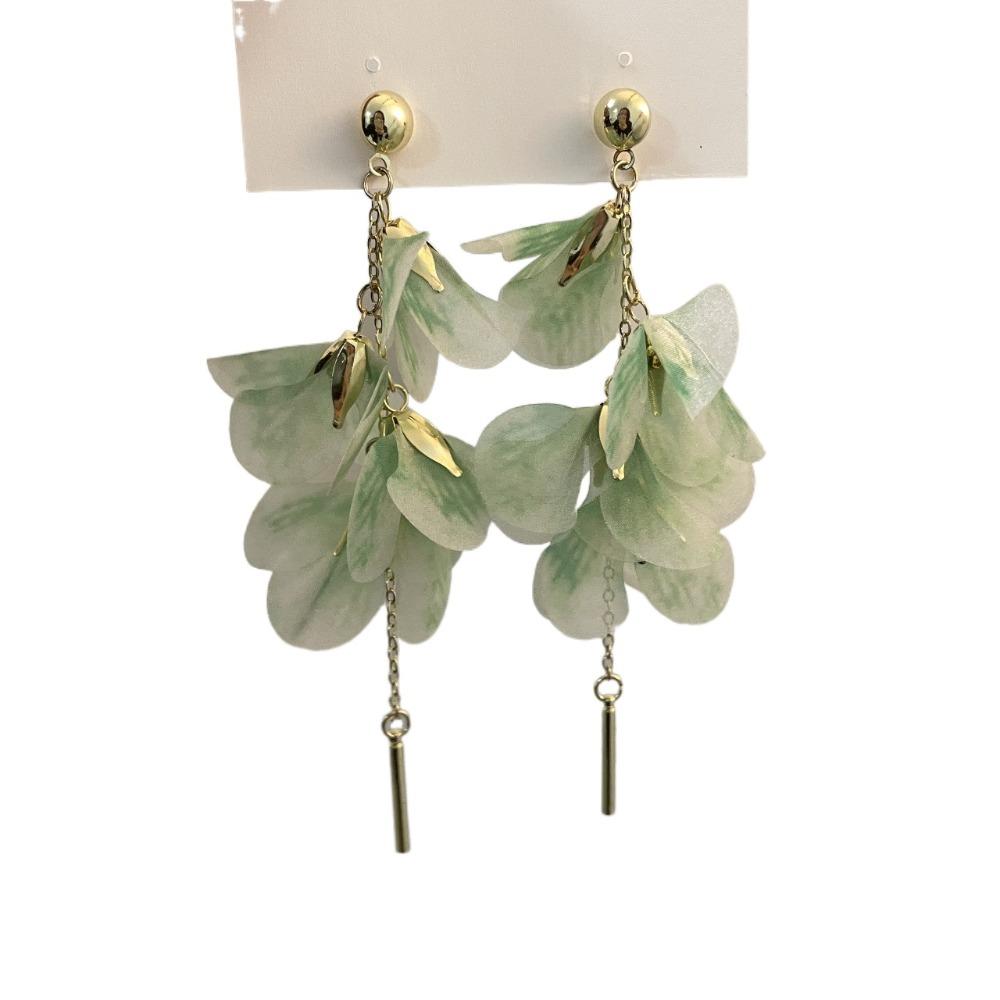 Temperament Women Earrings Light Luxury Stud Earrings Big Flower Long Tassel Earrings  Daily Wear