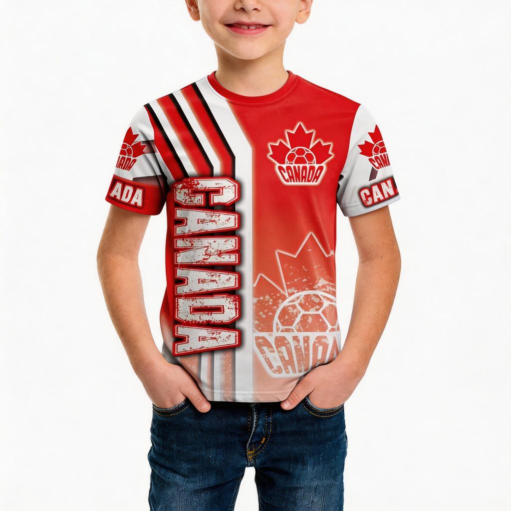 Kids Casual Sports Jersey Short Sleeve Printed Soccer Fan Shirt for Children Youth Athletic Wear Canada Design