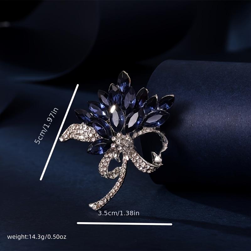 Elegant Vintage-Inspired Multi-Layer Rhinestone Brooch with Blue Gemstones & Sparkling Crystals – Chic Floral Design for Women, Perfect for Parties