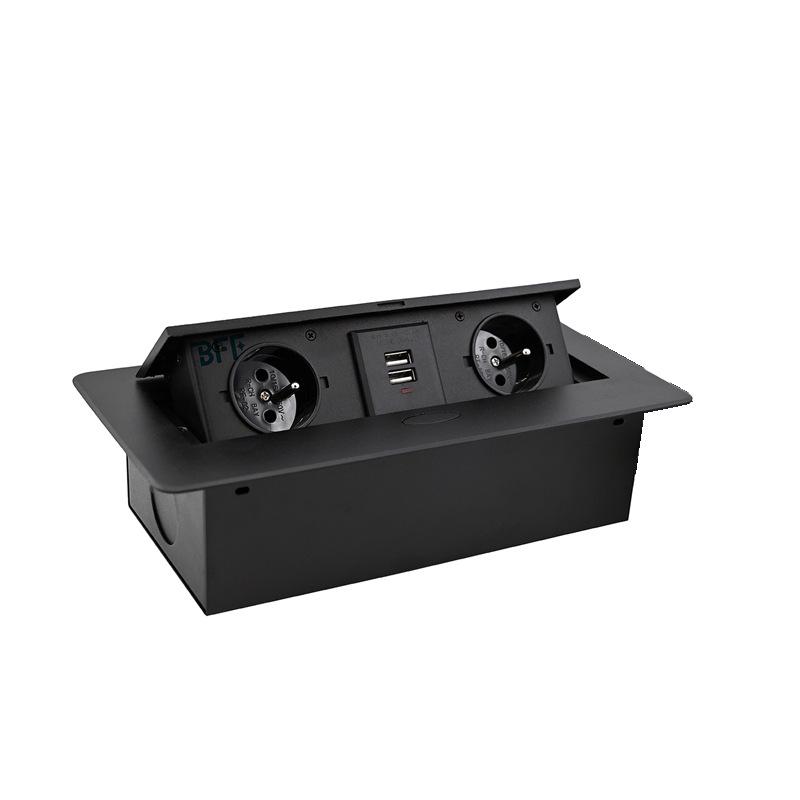Выдвижной конференц-стол с откидной крышкой, концентратор питания с USB и мультимедиа black