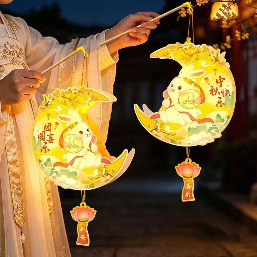 Handmade Mid Autumn Lantern Glowing Rabbit Flower Lantern Bunny Lantern Cultural Gift