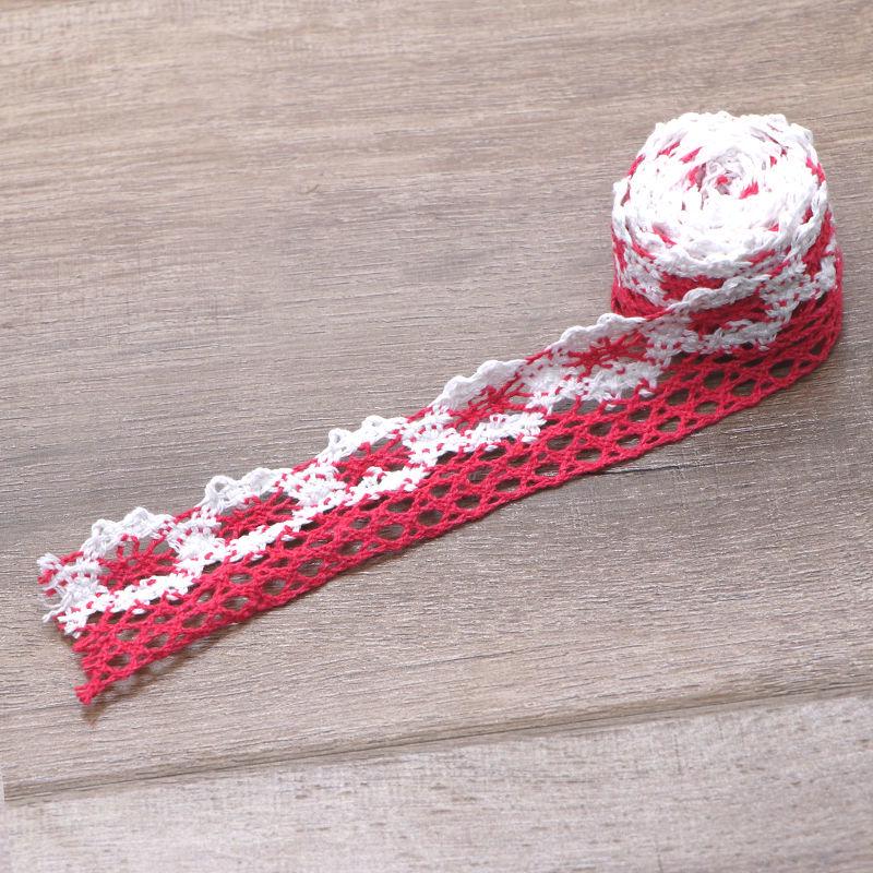 White Lace Trim with Colored Cotton Edges for DIY Decorative Tablecloths, Curtains, and Sofas