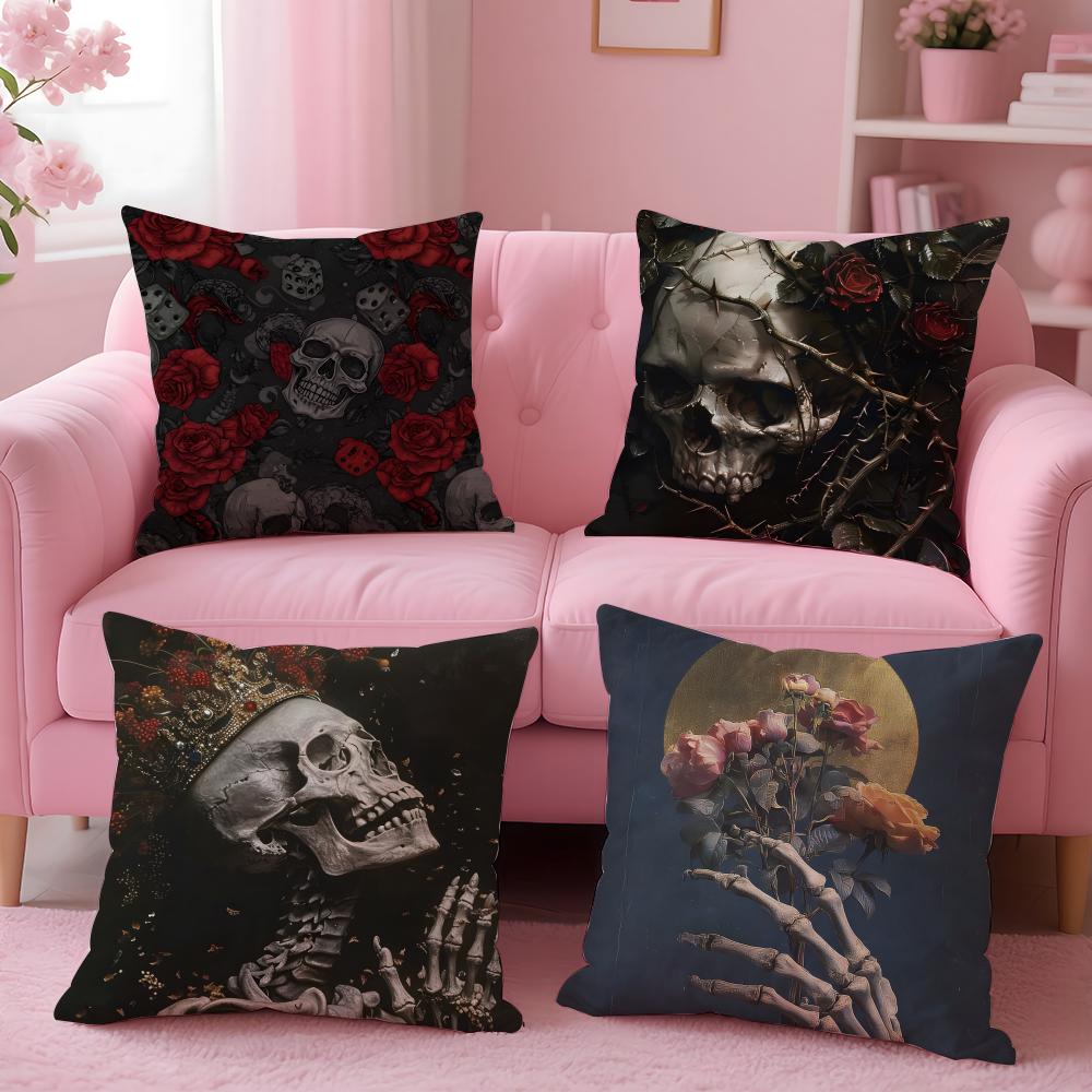Gothic Skull Gothic Creepy Bloodcurdling Cushion Cover Pillow Case Soft Skin Friendly Fabric Concealed Zipper