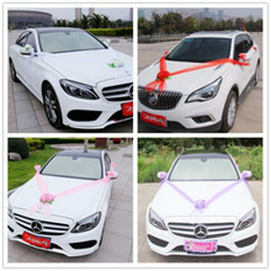 Heart-Shaped Bear Wedding Car Decoration Set - Simulated Flower Arrangement