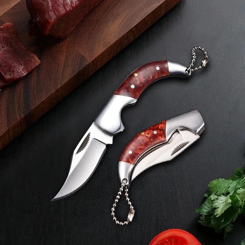 Stainless Steel Cut Fruit Knife Wooden Handle Folding Knife Household Melon Fruit Paring Vegetables Knife Pocket Knife