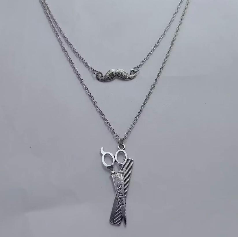 Multi Layered Necklace Beard Hair Stylist Scissors Choker Punk Gothic Goth For Women Men Jewelry Gift