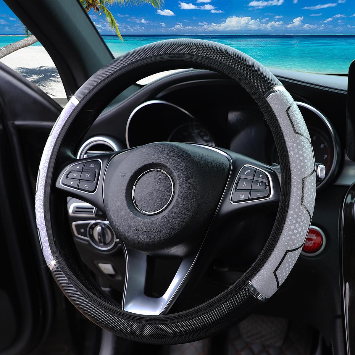 

1 Принт Клетка Искусственная ПУ Кожа Металлик Мягкая Без Внутреннего Кольца Чехол на Руль Подходит для 14.5-15 Дюймов Автомобильные Принадлежности серый