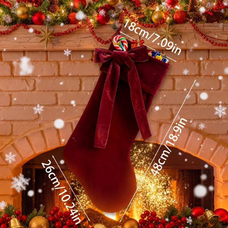 20 Inch Christmas Stocking with Large Decorative Bow Luxury Stocking for Firepitscreen Mantel, Elegant Holiday Decor