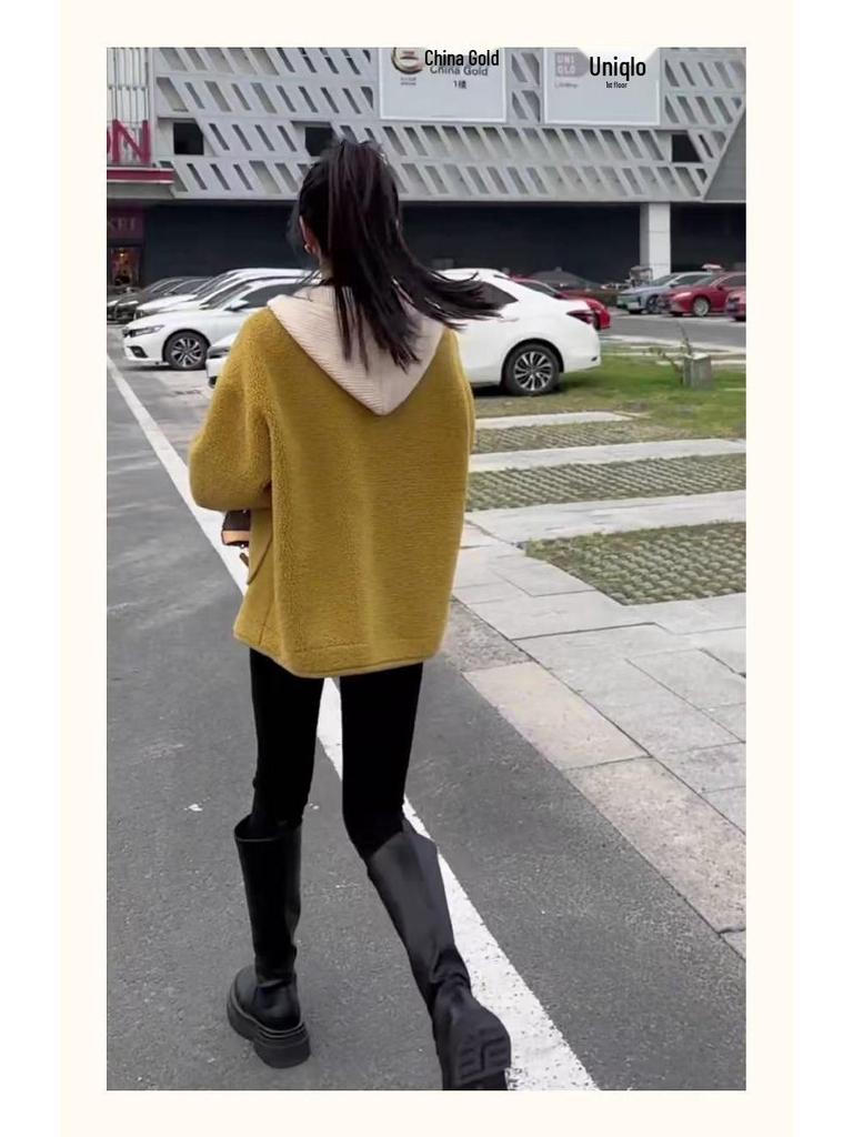 Women's Lambswool Fur-Lined Hooded Jacket - Autumn/Winter Loose Slimming Versatile Top