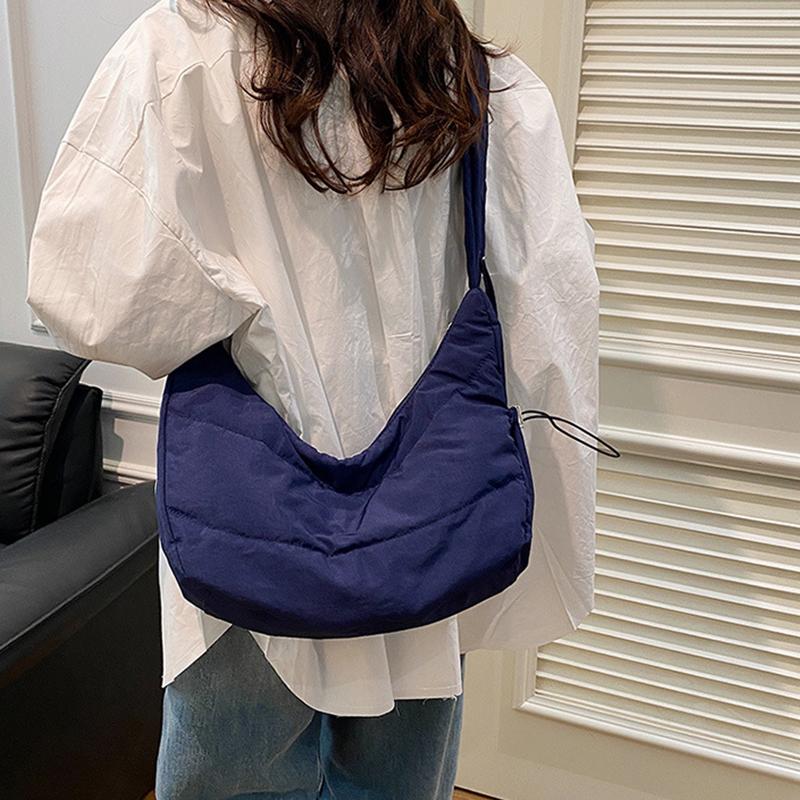 Solid Color Large Capacity Tote Bag Trendy Shoulder Bag Women Casual Canvas School Crossbody Bags For Student CLE