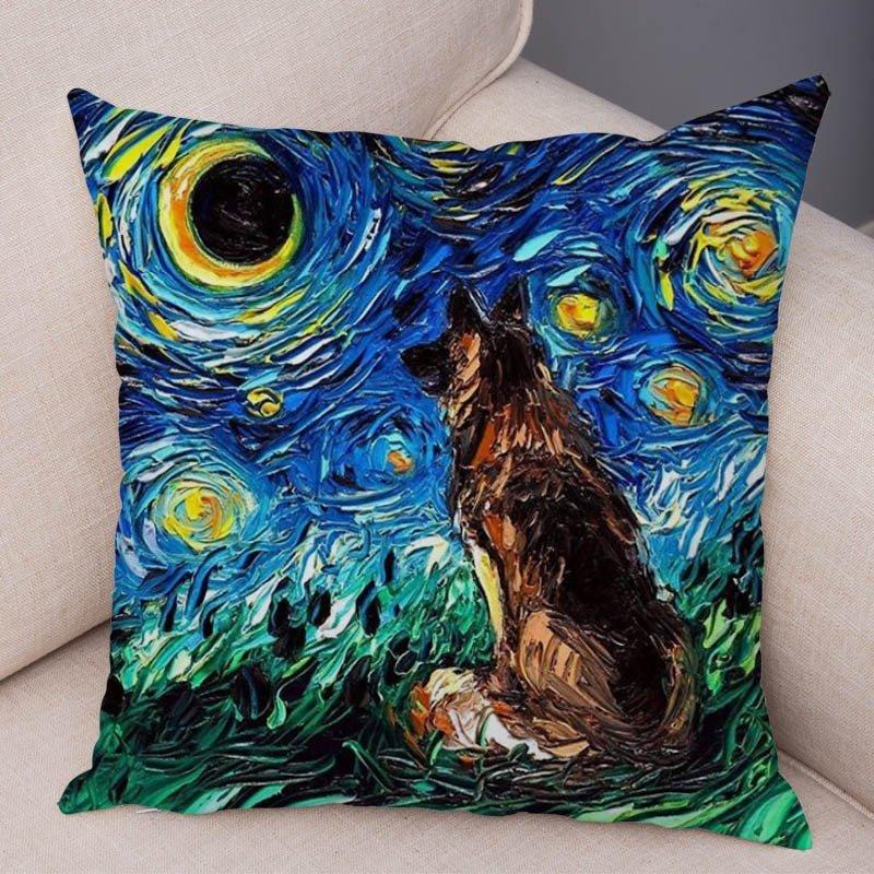 Animal Oil Painting Patterns Throw Pillow Cover With Short Plush Print Living Room Sofa Decoration Cushion Cover Pillow Covers