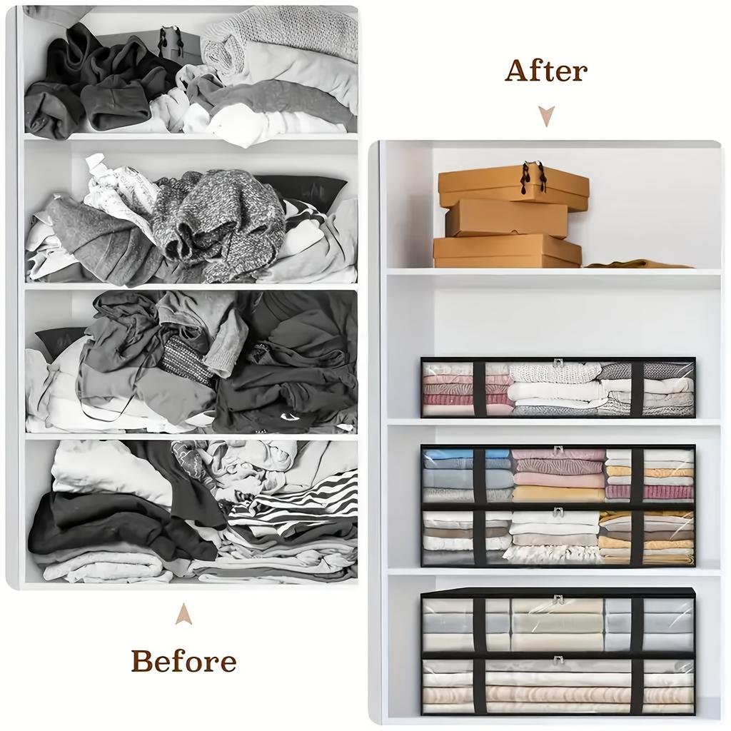 2pcs Large Under Bed Storage Bags Non-woven Clothes Organizer Clear Window Reinforced Handles for Comforters Blankets Bedding