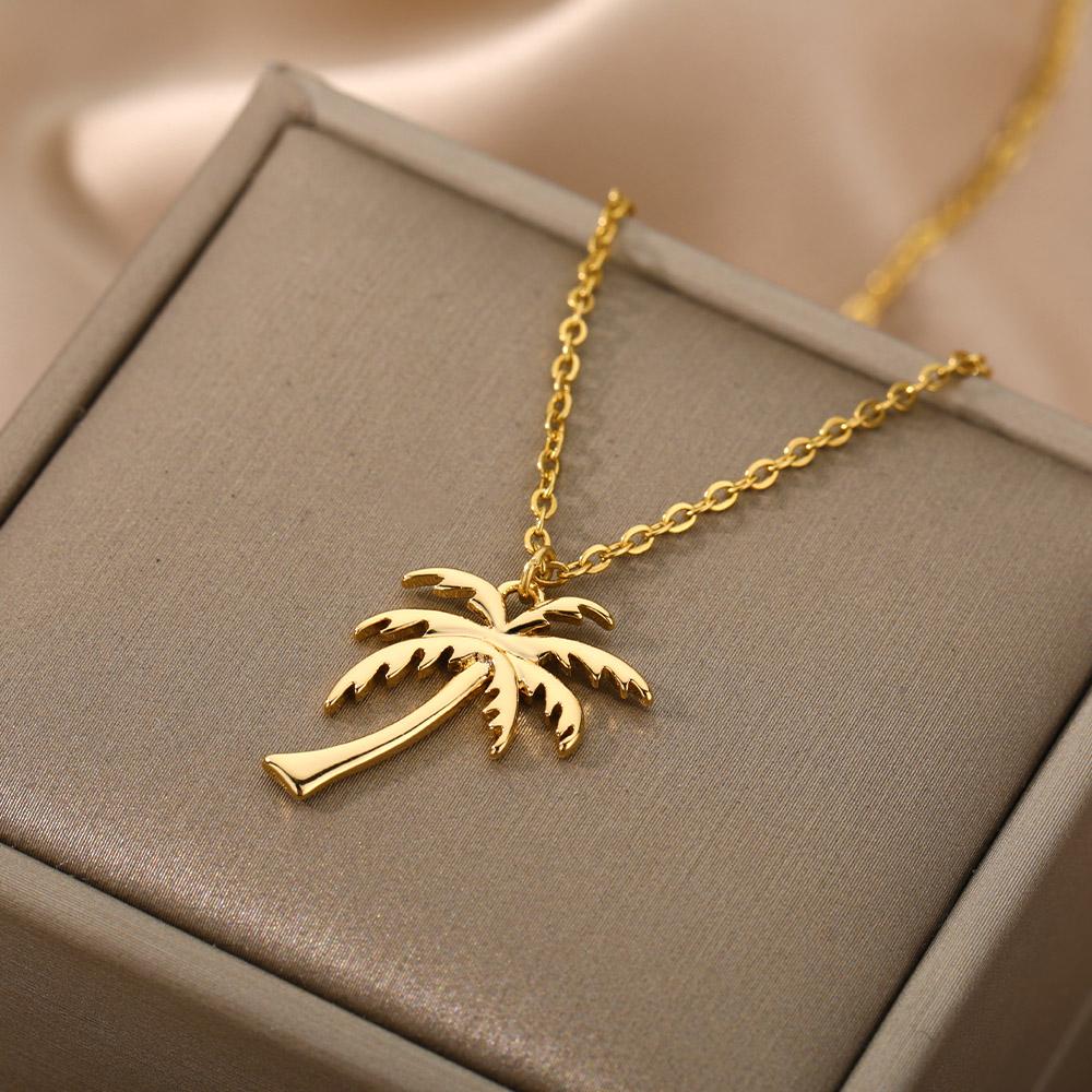 Coconut Palm Tree Necklace For Women Dainty Stainless Steel Palm Necklace Bohomian Jewelry Summer Ocean Beach Accessories