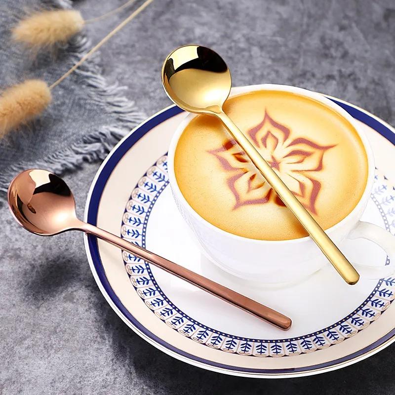 304 Stainless Steel Coffee Spoons Teaspoon Kitchen Tableware Gold Kitchen Coffee Accessories 13/15/17cm Mini Dessert Cake Spoon